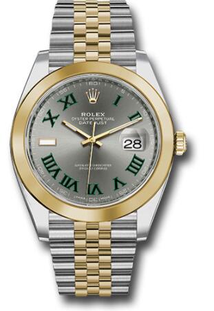 Replica Rolex Steel and Yellow Gold Rolesor Datejust 41 Watch 126303 Smooth Bezel Slate Green Roman Dial Jubilee Bracelet